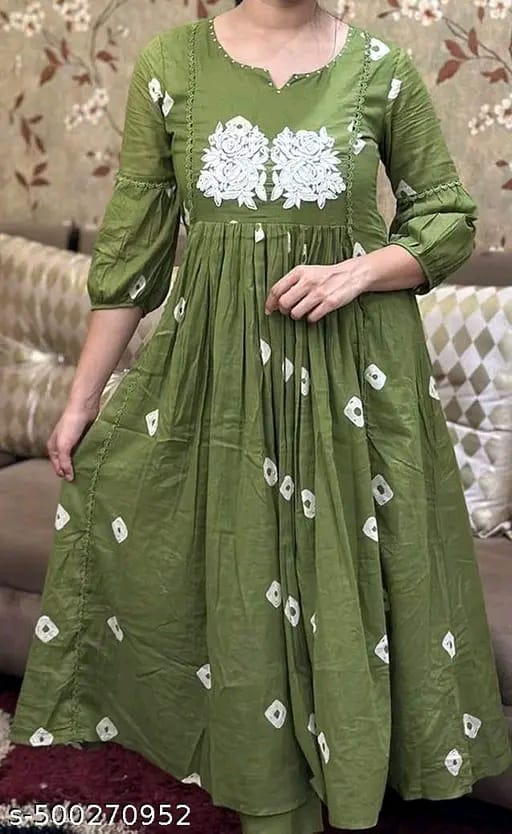 Floral Embroidered Pleated Beads & Stones Anarkali Kurta With Trousers