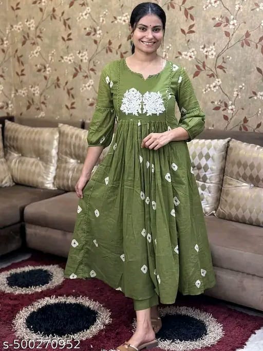 Floral Embroidered Pleated Beads & Stones Anarkali Kurta With Trousers