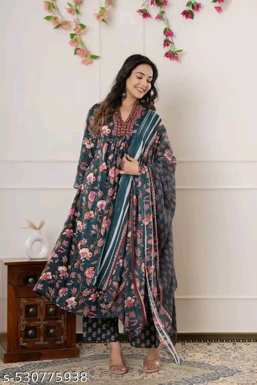 cotton anarkali  dupatta sets