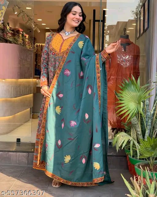 Women Ethnic Motifs Printed Regular Kurta with Trousers & With Dupatta