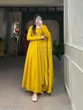 STYLISH GOWN SUPER DUPPATTA WITH KURTI GEORGETTE FABRICS YELLOW GOWN