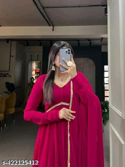 STYLIES GOWN SUPER DUPPATTA WITH KURTI GEORGETTE FABRICS PINK GOWN