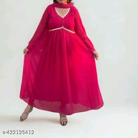 STYLIES GOWN SUPER DUPPATTA WITH KURTI GEORGETTE FABRICS PINK GOWN