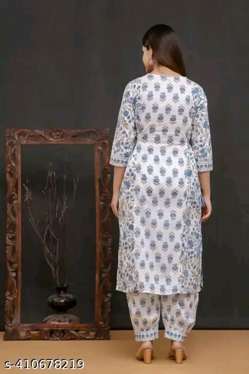 Floral Printed Regular Sequinned Pure Cotton Kurta With Salwar & Dupatta