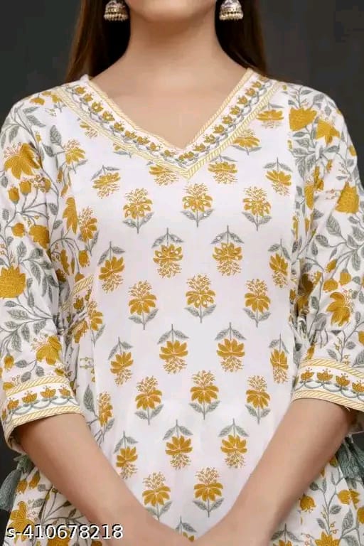 Floral Printed Regular Sequinned Pure Cotton Kurta With Salwar & Dupatta