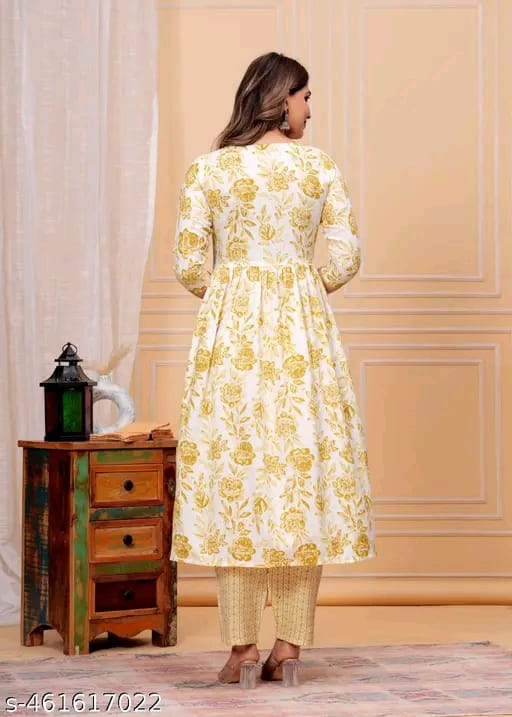 Women Floral Printed Anarkali Kurta with Trousers & Dupatta