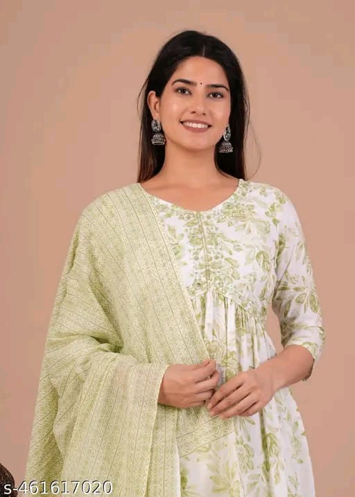 Women Floral Printed Anarkali Kurta with Trousers & Dupatta