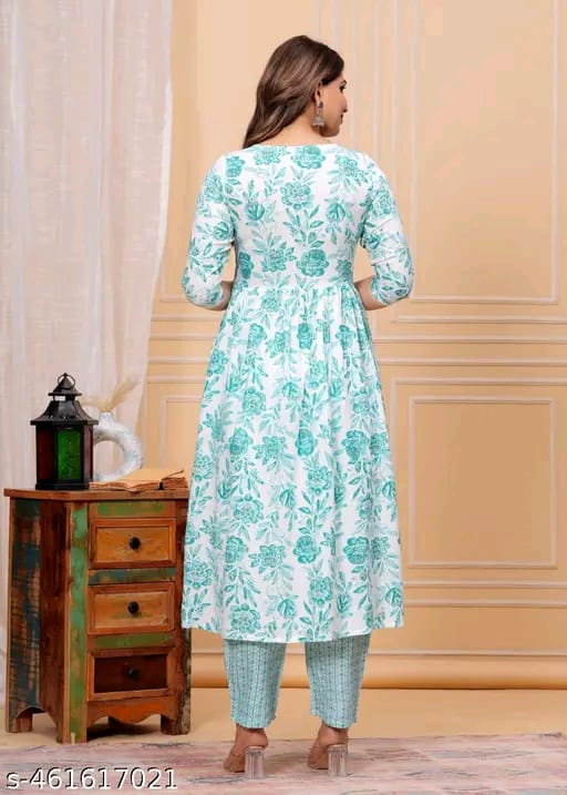 Women Floral Printed Anarkali Kurta with Trousers & Dupatta