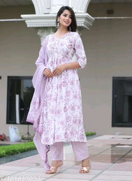 Women Floral Printed Anarkali Kurta with Trousers & Dupatta