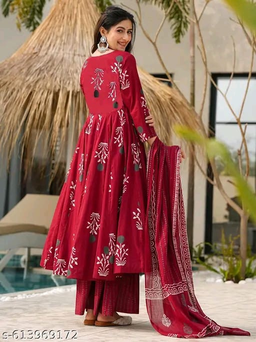 Women Ethnic Motifs Printed Anarkali Kurta with Palazzos & Dupatta