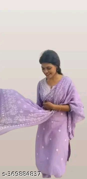 cotton Nayra Cut Kurta Pant with Dupatta Set for Women and Girls Shorts Sleeve Round Neck Printed Straight Kurti.