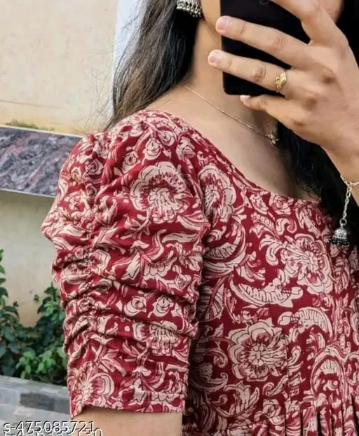 Red Floral Ethnic A-Line Cotton Midi Ethnic Dress