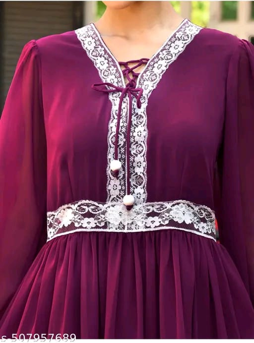 Lace Embellished Georgette Flared Maxi Dress