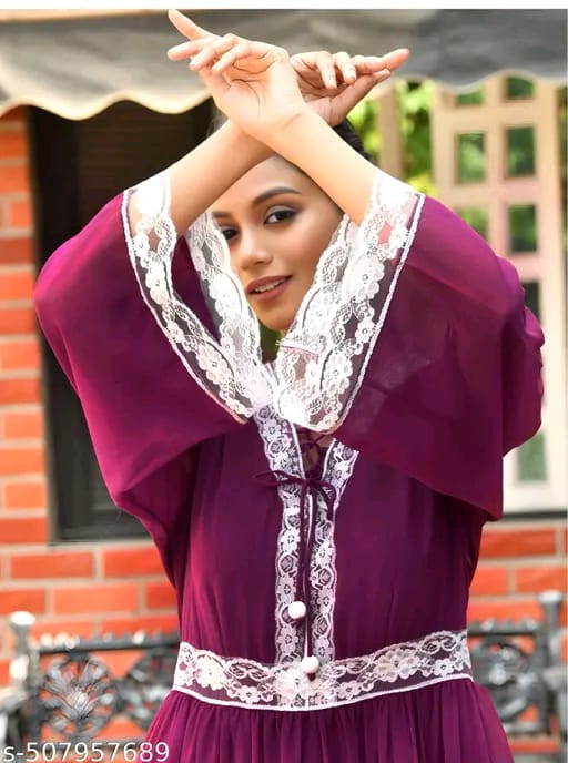 Lace Embellished Georgette Flared Maxi Dress