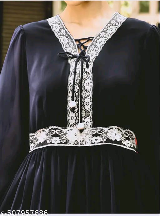 Lace Embellished Georgette Flared Maxi Dress