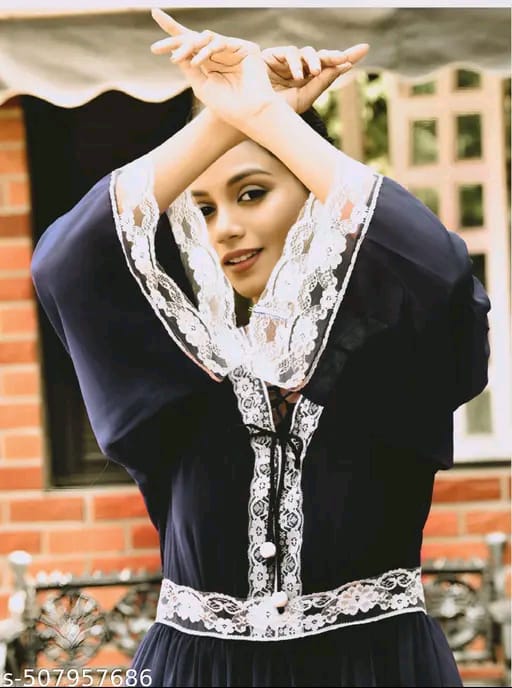 Lace Embellished Georgette Flared Maxi Dress