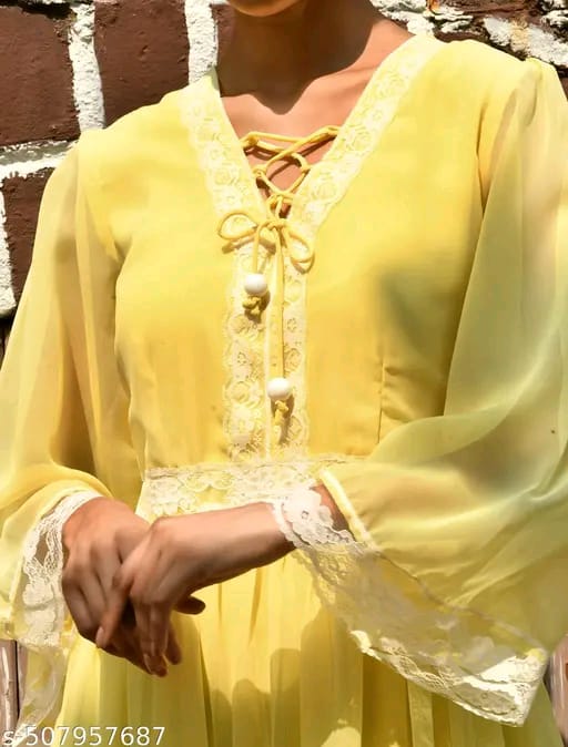 Lace Embellished Georgette Flared Maxi Dress