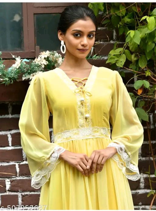 Lace Embellished Georgette Flared Maxi Dress