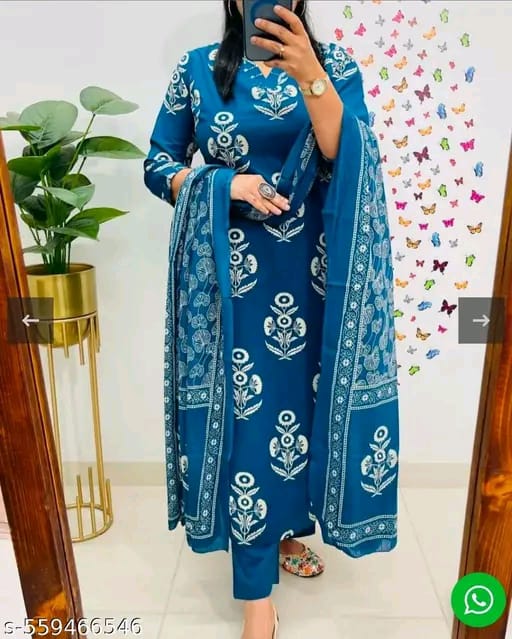 Women's Floral Printed Stright Kurta with Pant & Dupatta Set | Kurta set