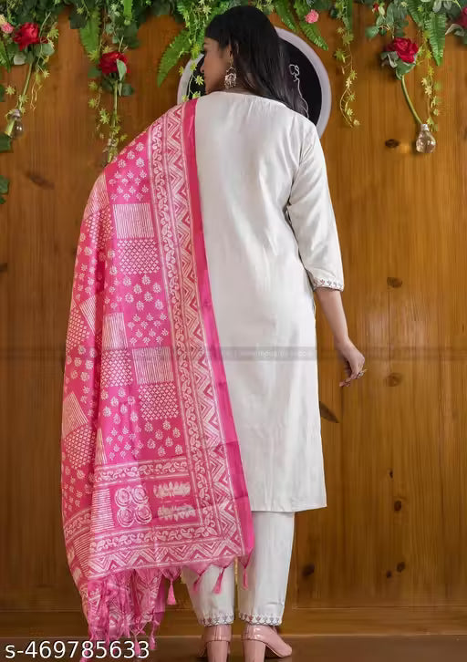 Khaddi Cotton Kurti Pant Dupatta Set