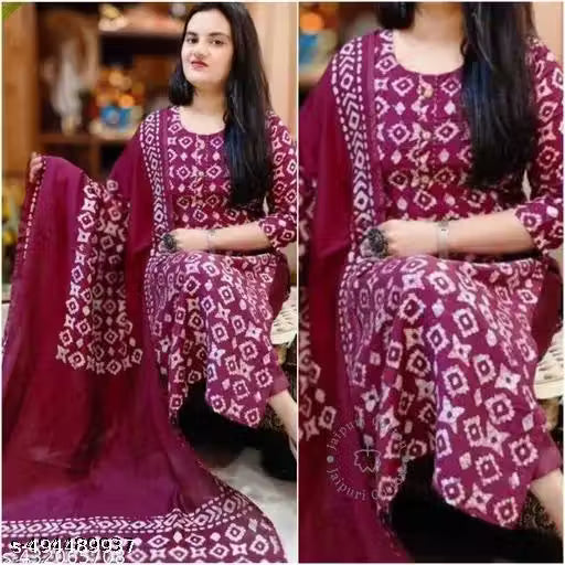 TRANDING KALAMKARI KURTI PANT & DUPATTA SET