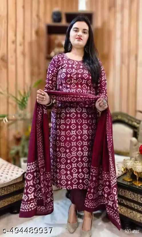 TRANDING KALAMKARI KURTI PANT & DUPATTA SET