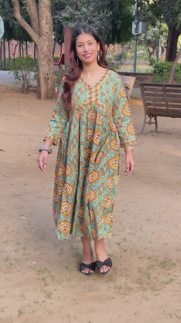 Olive Green Alia Cut Anarkali Kurti