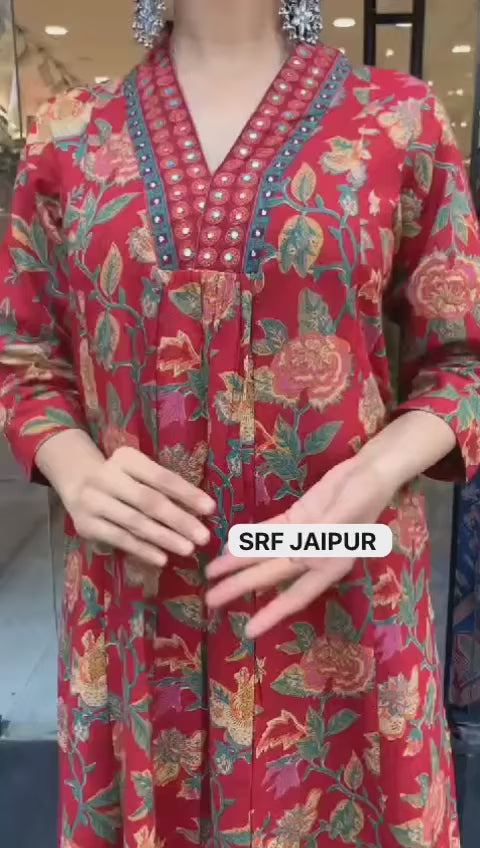 Floral Print Cotton Anarkali Suit Set with Pant