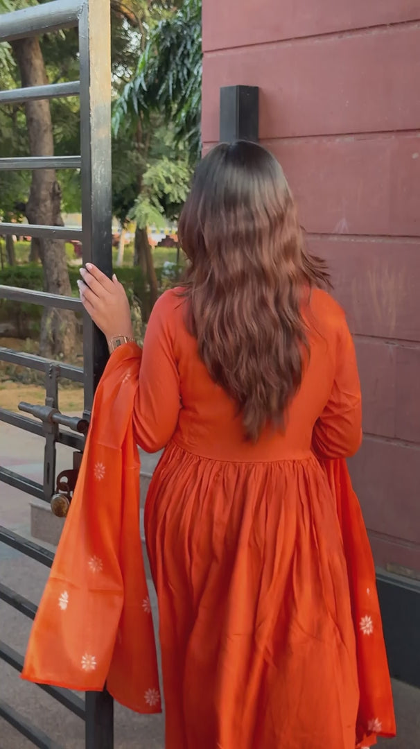 Orange Rust V-Neck 3-Piece Suit