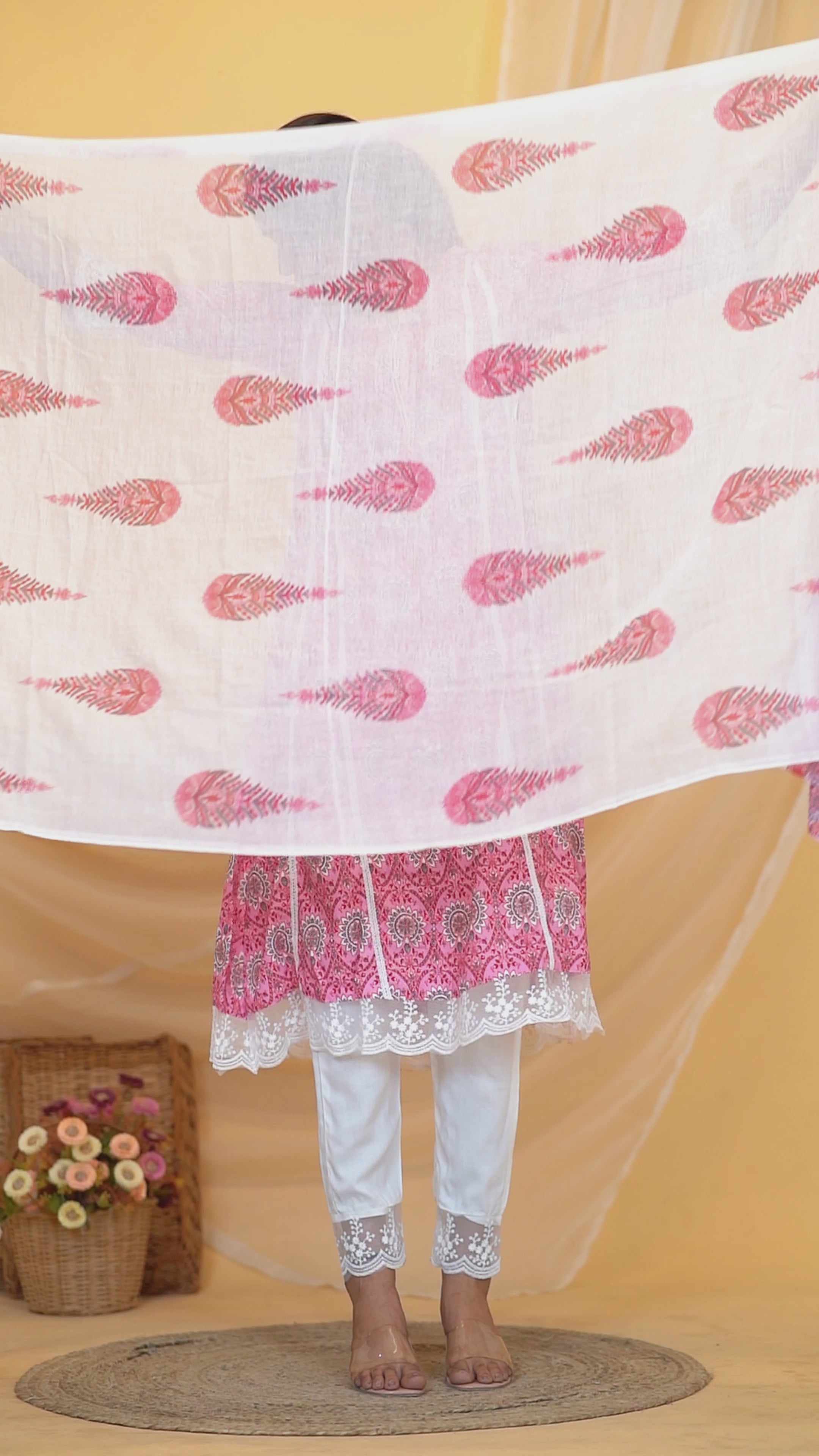 Nelace Premium cotton Printed Kurti Pant Dupatta Set