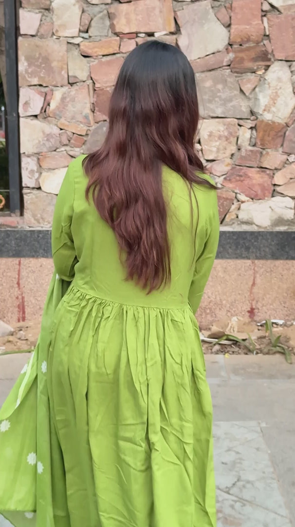 Green V-Neck Cotton 3-Piece Suit