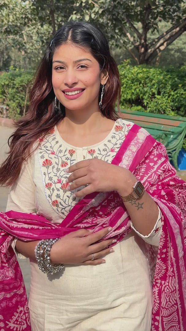 Off White Khadi Cotton 3-Piece Suit