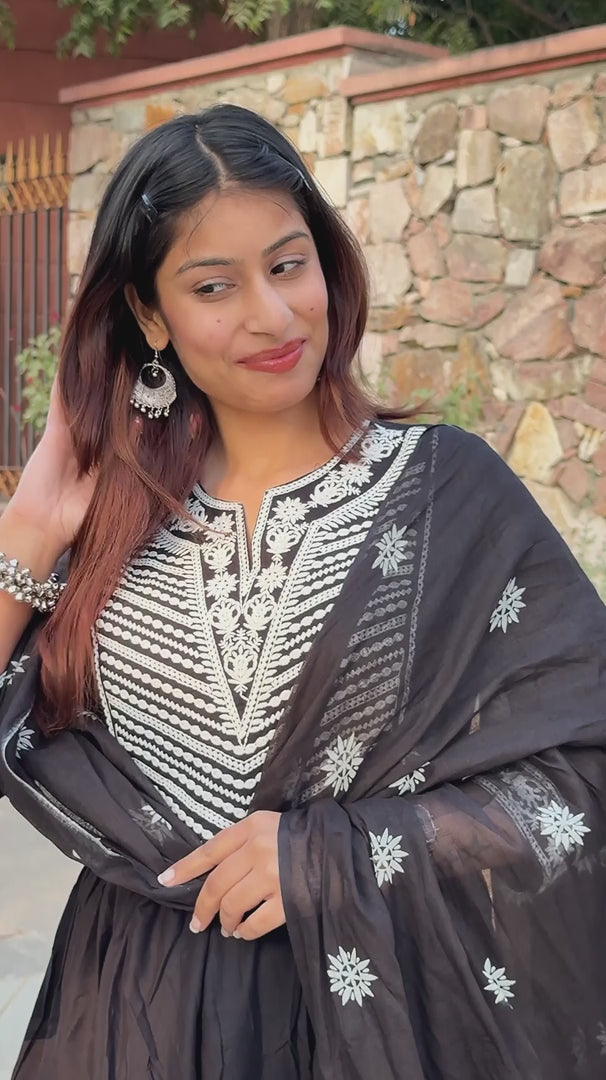 Black V-Neck Cotton 3-Piece Suit