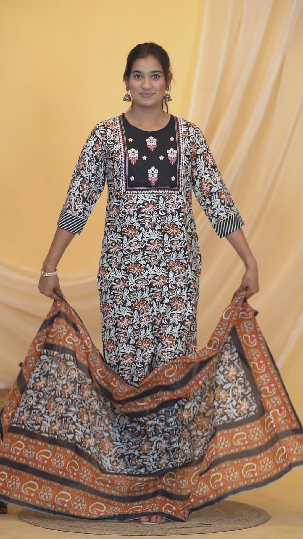Kalamkari Premium cotton Printed Kurti Pant Dupatta Set