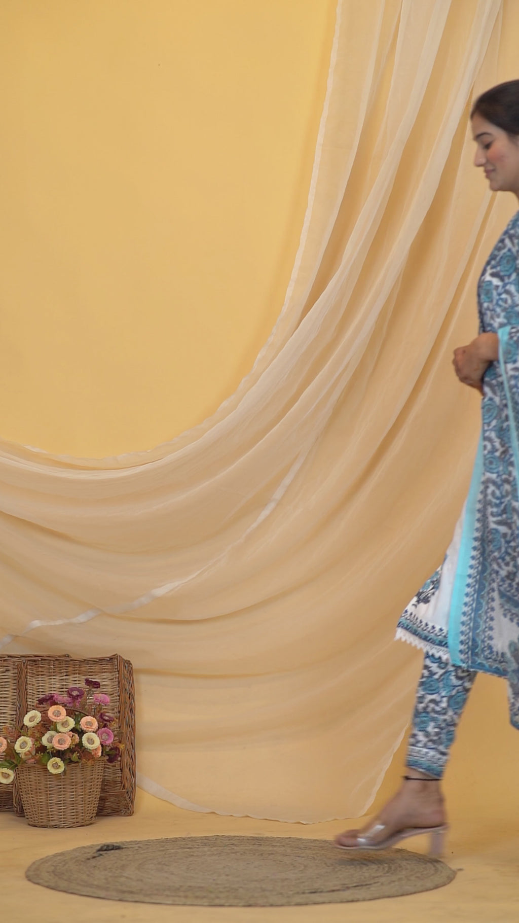 Gray Flower Premium cotton Printed Kurti Pant Dupatta Set