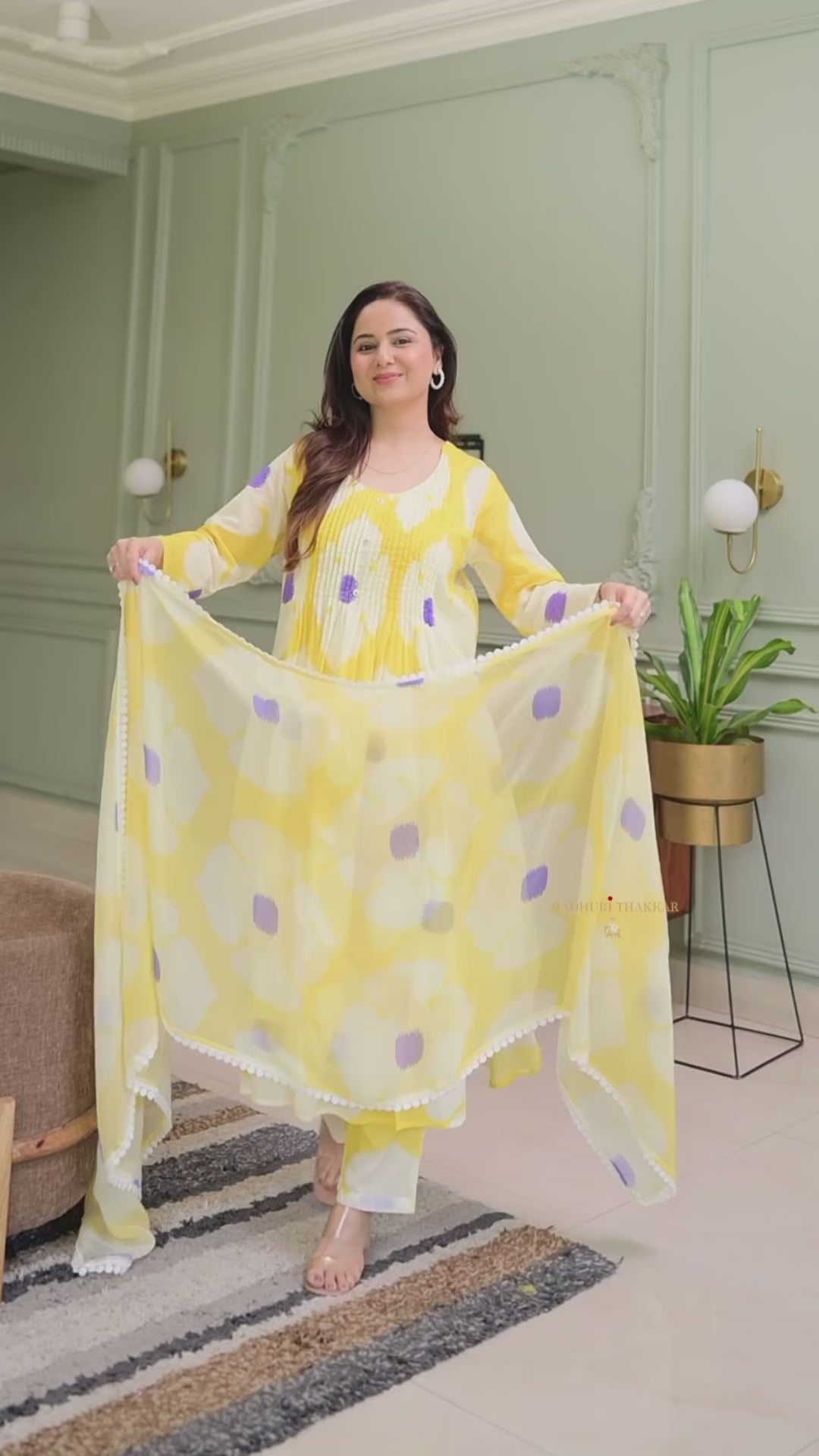 Women's Heavy cotton Floral Printed Round Neck Kurti with Pants and Dupatta Set (yellow)