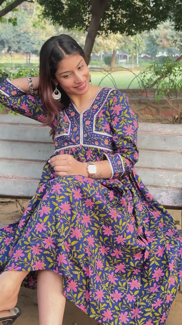 Blue Alia Cut Cotton Anarkali Set